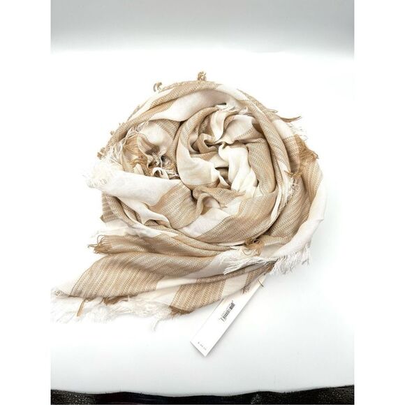 Aqua women's Ischia Striped Scarf  Beach Wrap Pashmina Camel / White - Picture 1 of 5